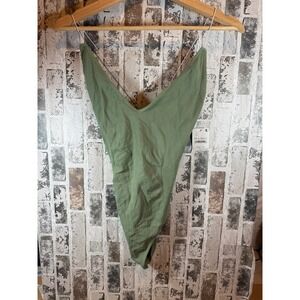 Intimately Free People Moss Green Ribbed V Neck Bodysuit M/L‎ NEW